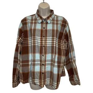 Powder River Outfitters Women’s Plaid Pearl Snap Button Down Shirt XL Western